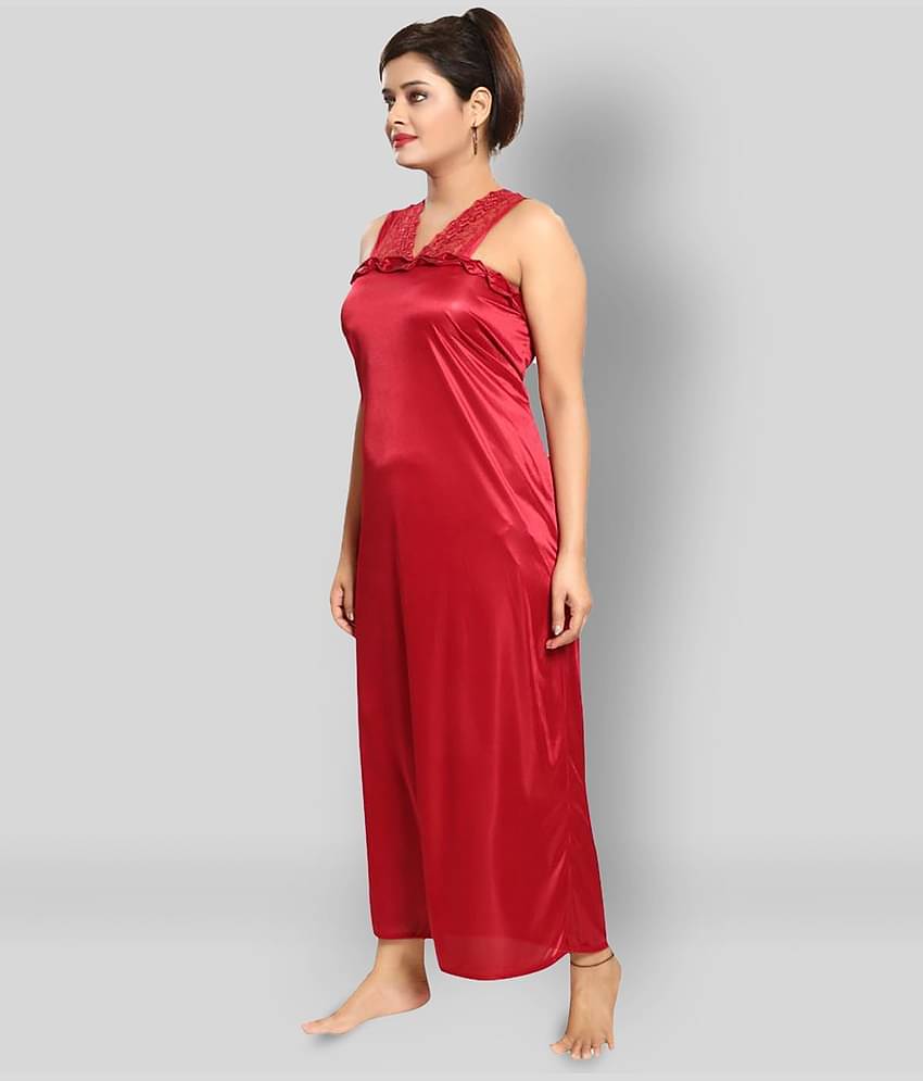 Reposey - Red Satin Women's Nightwear Nighty & Night Gowns ( Pack of 6 )