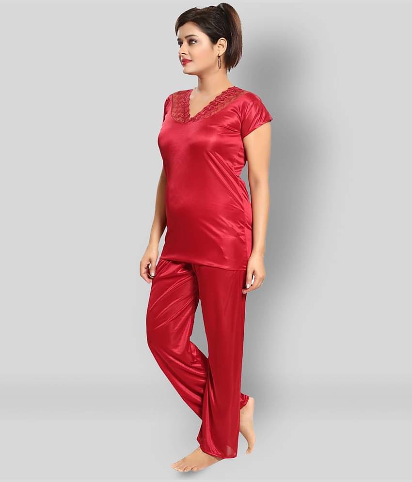 Reposey - Red Satin Women's Nightwear Nighty & Night Gowns ( Pack of 6 )