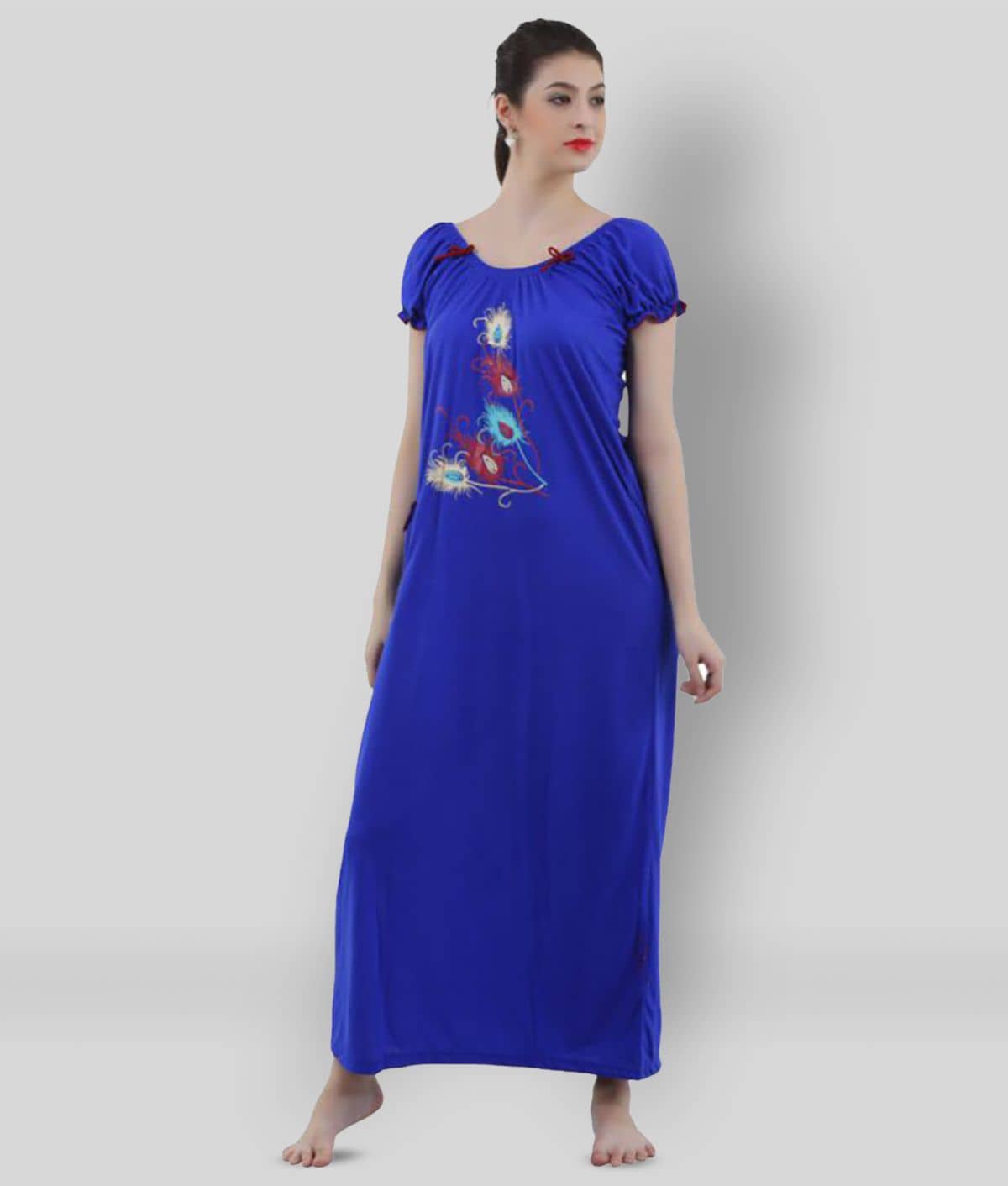 Romaisa - Blue Viscose Women's Nightwear Nighty & Night Gowns ( Pack of 1 ) - Nightwear & Loungewear | Buy online on ZillyBuy