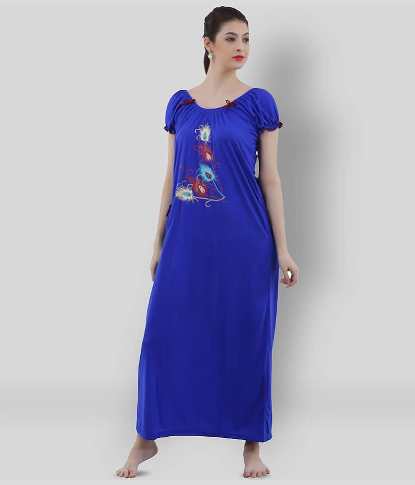 Romaisa - Blue Viscose Women's Nightwear Nighty & Night Gowns ( Pack of 1 ) - Nightwear & Loungewear | Buy online on ZillyBuy