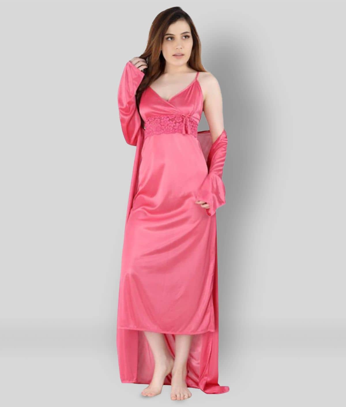 Romaisa - Pink Satin Women's Nightwear Nighty & Night Gowns ( Pack of 1 ) - Nightwear & Loungewear | Buy online on ZillyBuy