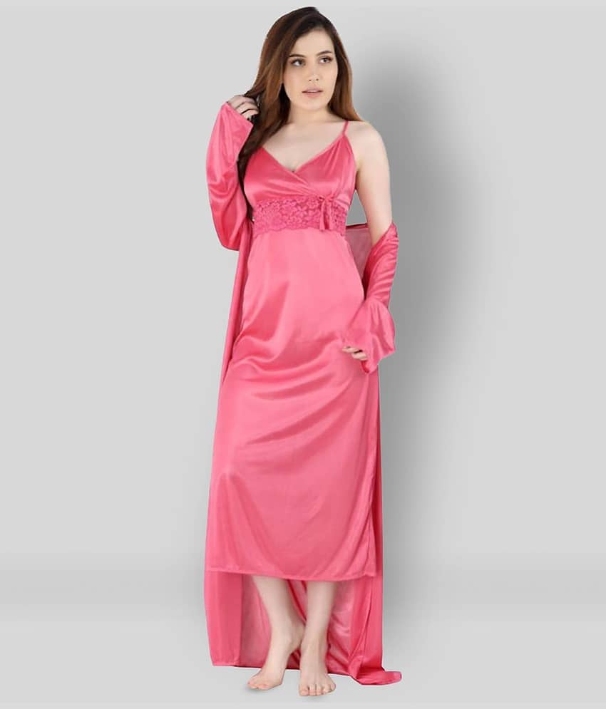 Romaisa - Pink Satin Women's Nightwear Nighty & Night Gowns ( Pack of 1 ) - Nightwear & Loungewear | Buy online on ZillyBuy
