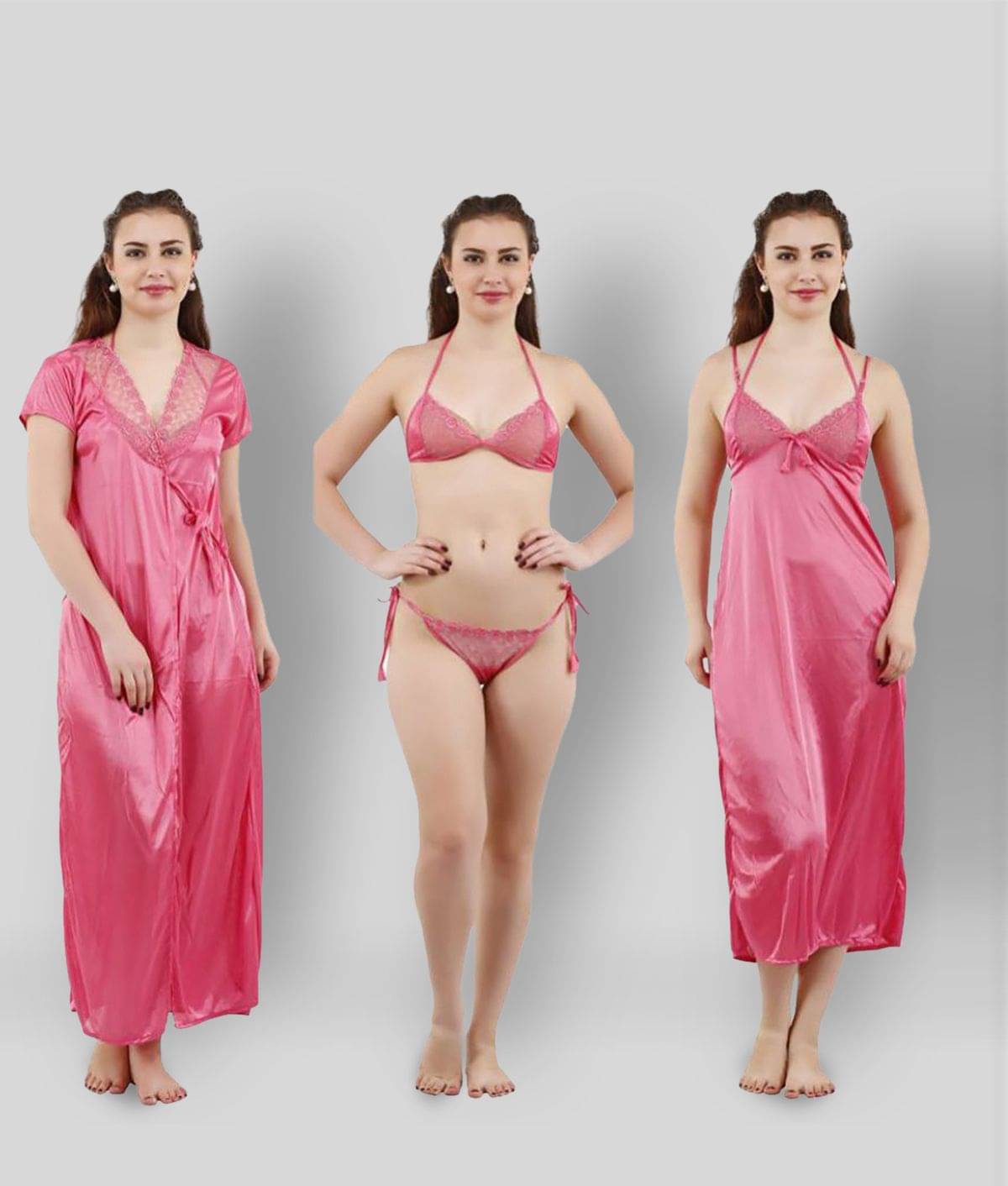     			Romaisa - Pink Satin Women's Nightwear Nighty & Night Gowns ( Pack of 3 )