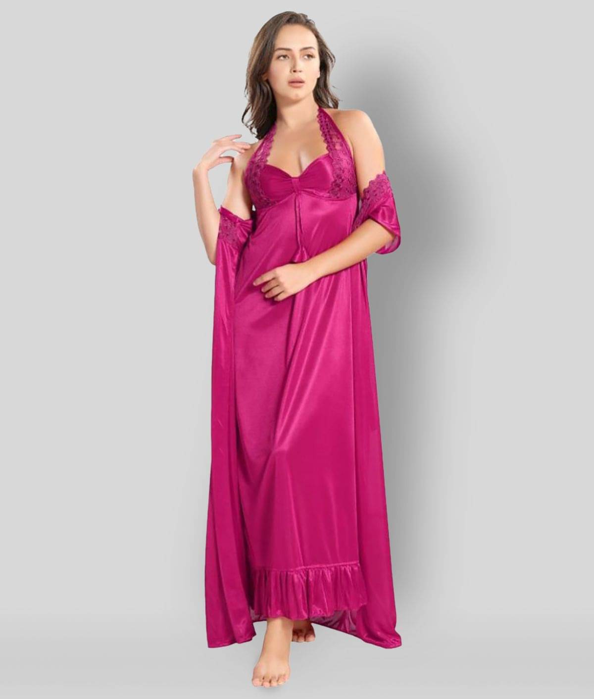     			Romaisa - Pink Satin Women's Nightwear Nighty & Night Gowns
