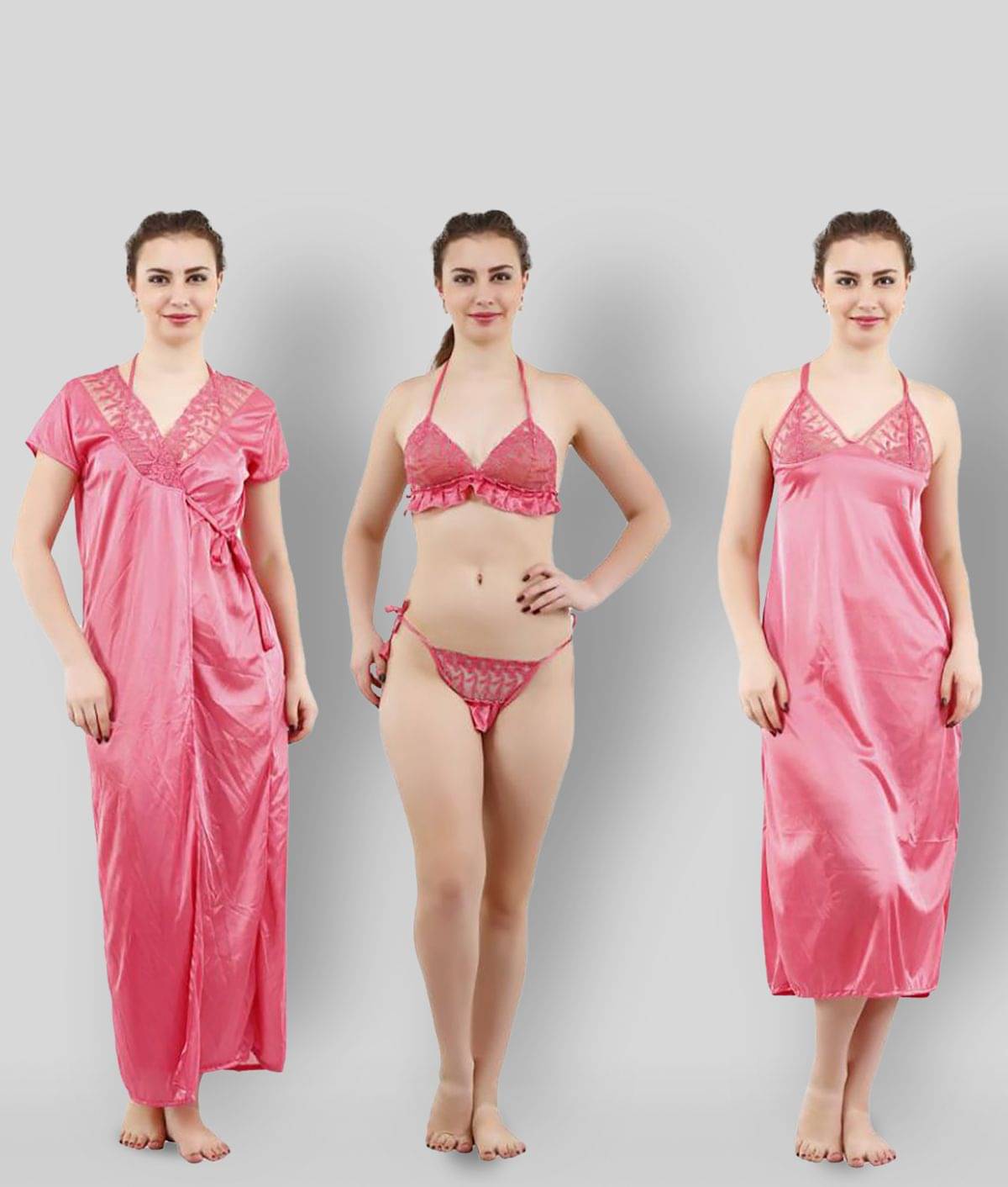     			Romaisa - Pink Satin Women's Nightwear Nighty & Night Gowns ( Pack of 1 )