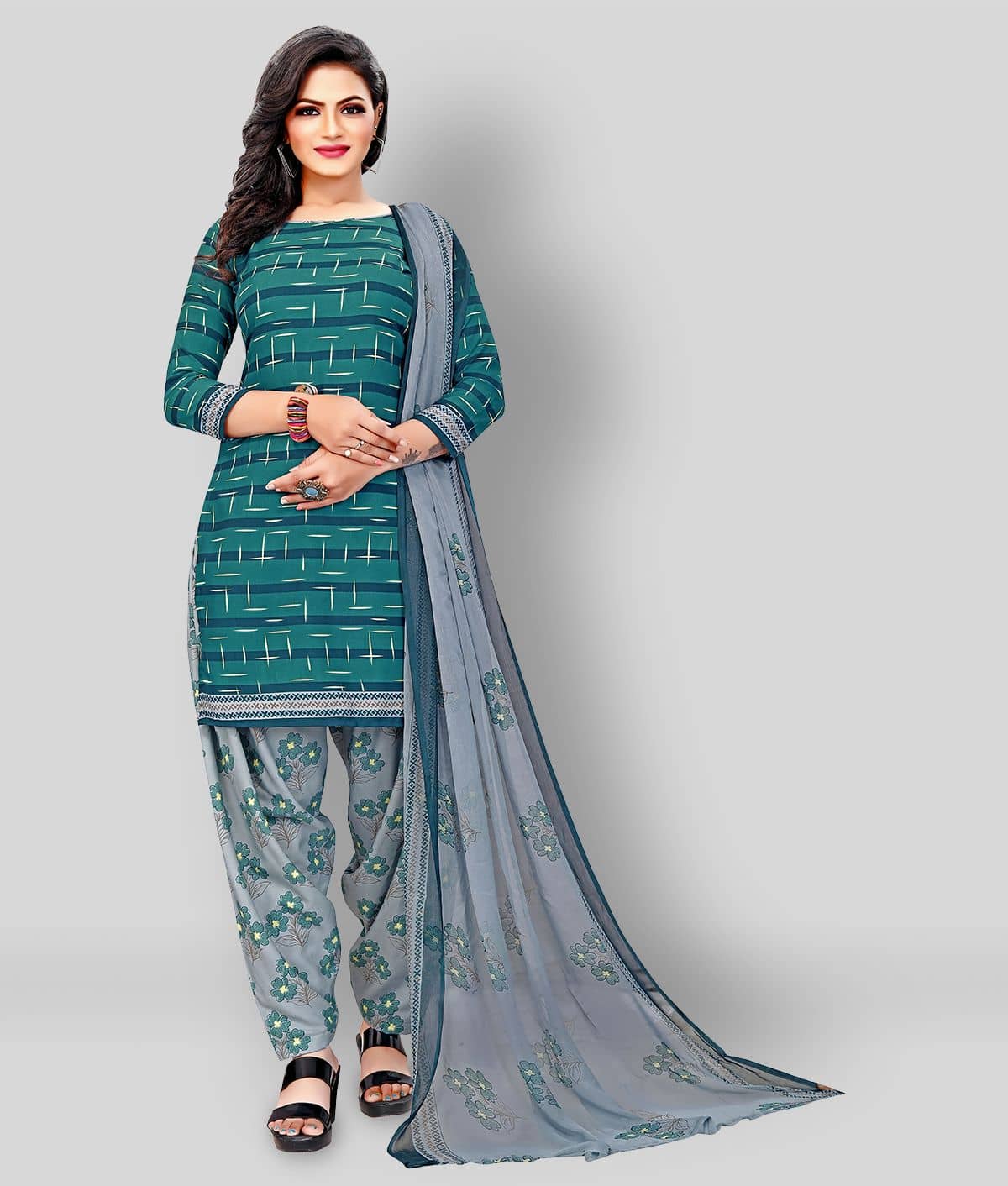 Anand Green Crepe Unstitched Dress Material - Unstitched Fabrics | Buy online on ZillyBuy