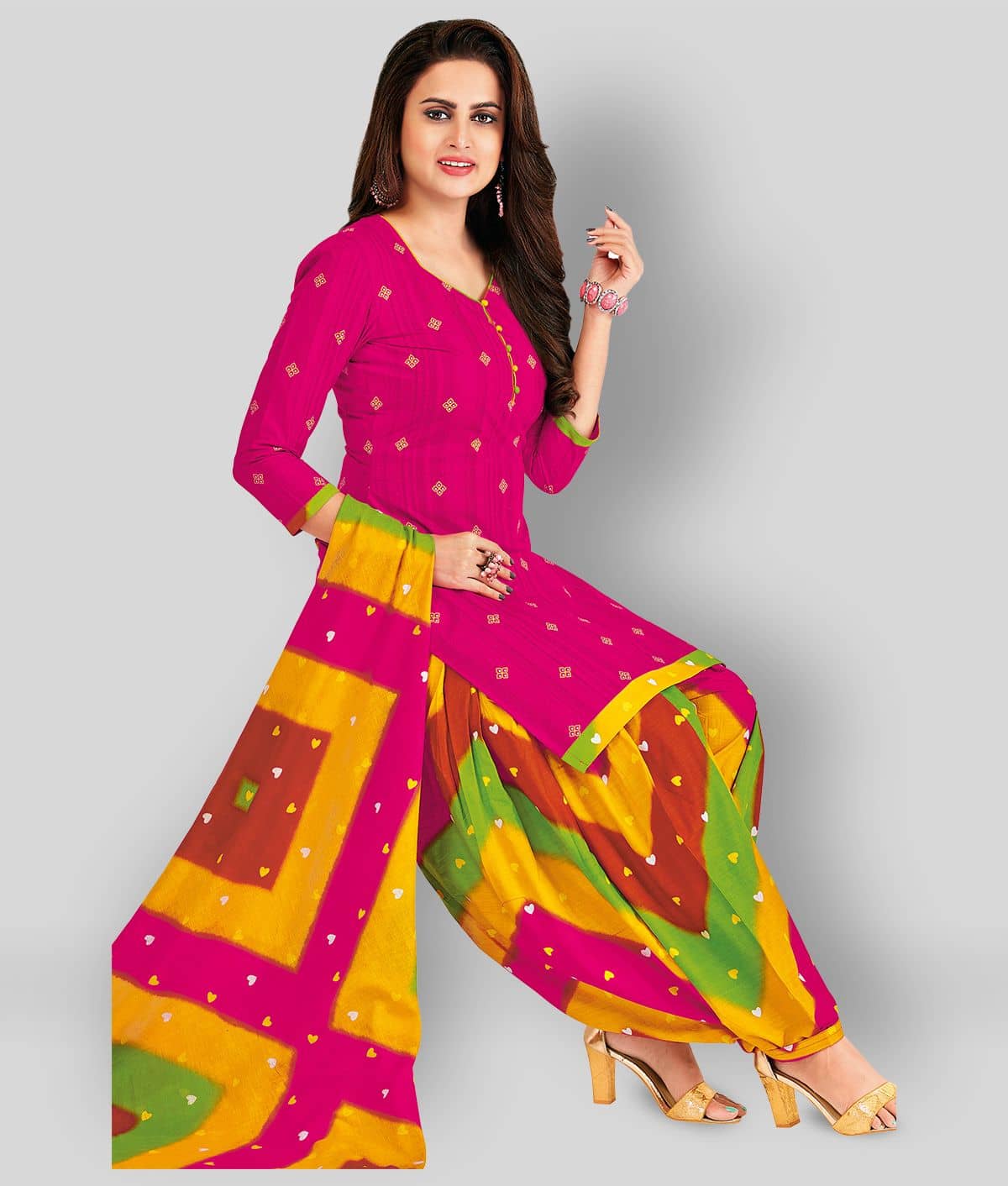 shree jeenmata collection Pink Cotton Unstitched Dress Material - Unstitched Fabrics | Buy online on ZillyBuy