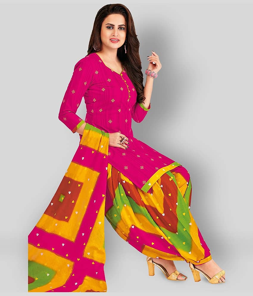 shree jeenmata collection Pink Cotton Unstitched Dress Material - Unstitched Fabrics | Buy online on ZillyBuy