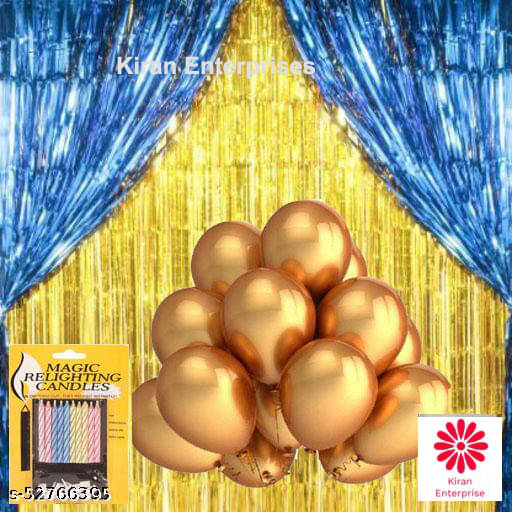     			Kiran Enterprises 2 Fringe Curtain Blue +2 Fringe Curtain Golden + 10 pc. Magic Candle + 30 Metallic Balloon ( Gold )