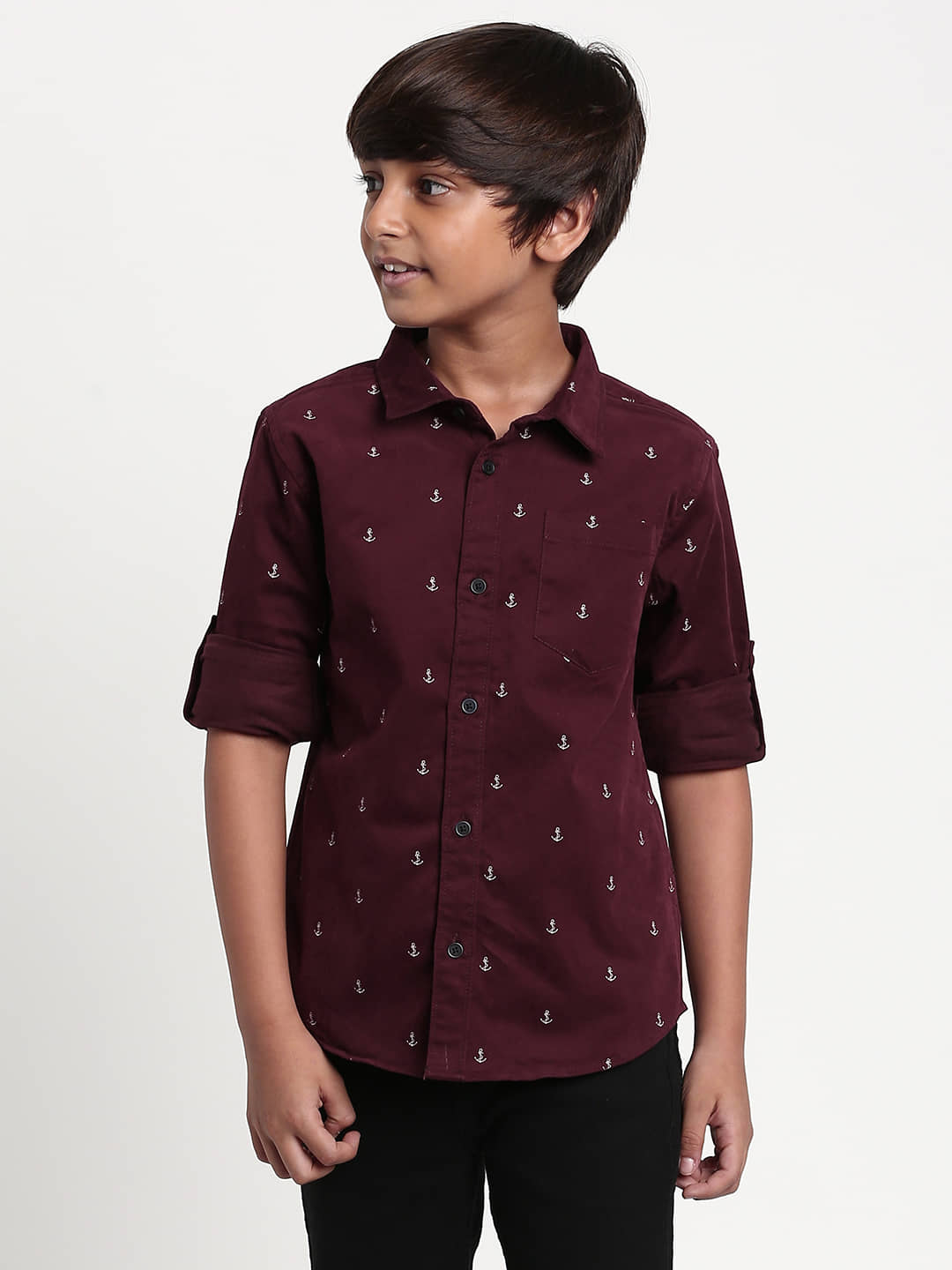 Manet Pack of 1 Boys Cotton Blend Full Sleeves Shirt ( Maroon )