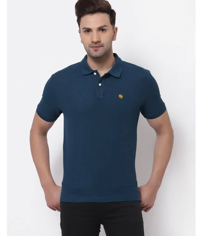 Merriment Pack of 1 Cotton Blend Regular Fit Solid Half Sleeves Men's Polo T Shirt ( Blue )