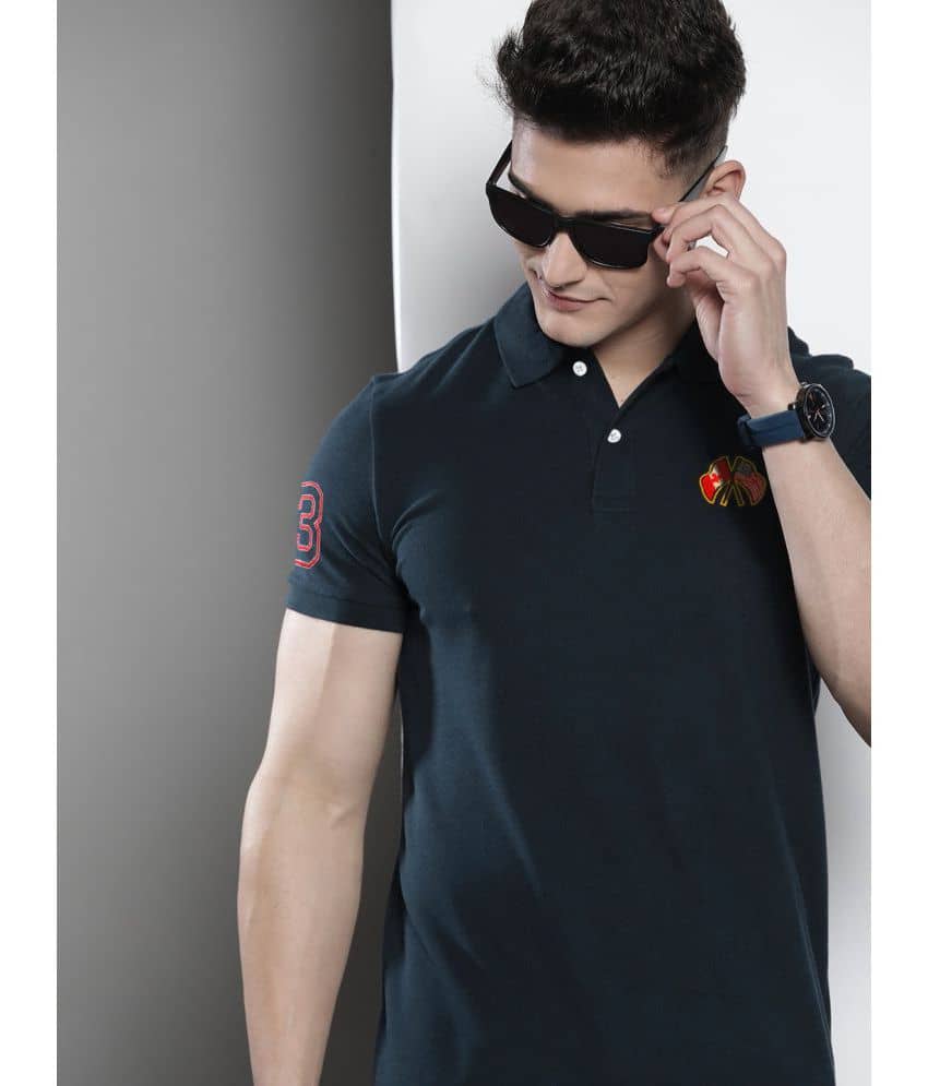 Merriment Pack of 1 Cotton Blend Regular Fit Solid Half Sleeves Men's Polo T Shirt ( Blue )