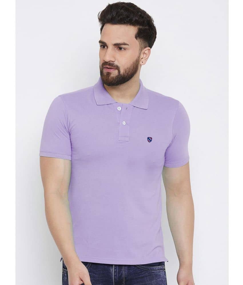 Merriment Pack of 1 Cotton Blend Regular Fit Solid Half Sleeves Men's Polo T Shirt ( Lavender )
