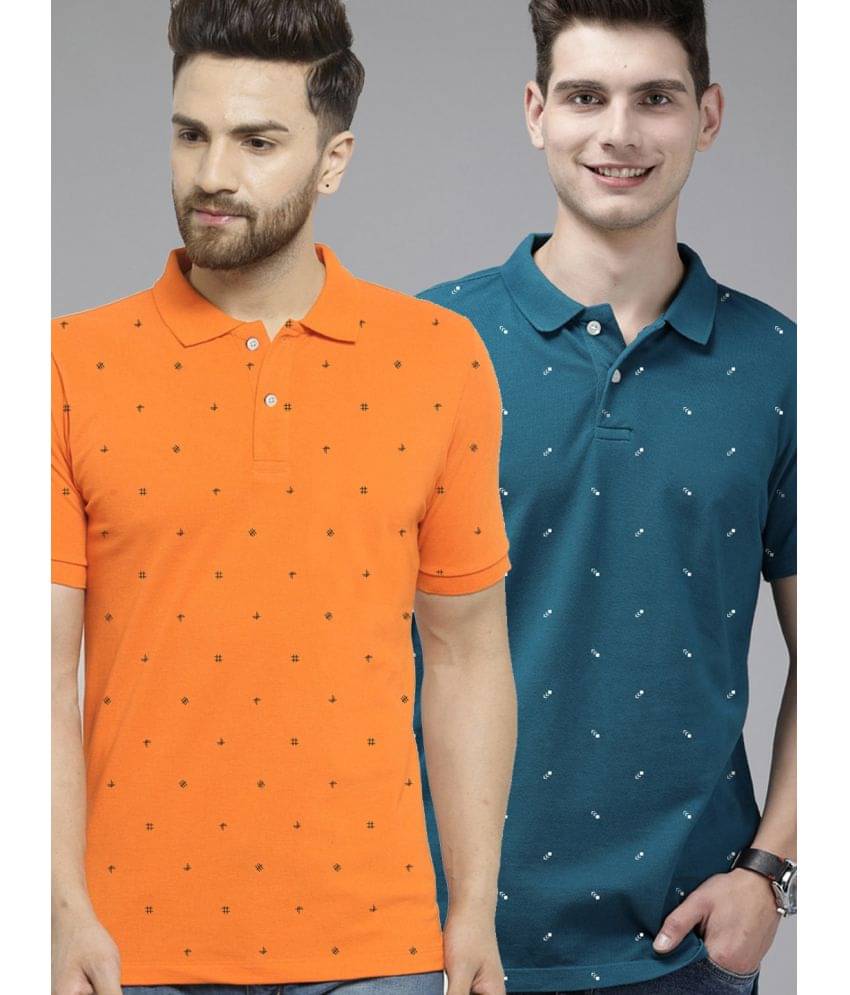 Merriment Pack of 2 Cotton Blend Regular Fit Printed Half Sleeves Men's Polo T Shirt ( Orange )     			Merriment Pack of 2 Cotton Blend Regular Fit Printed Half Sleeves Men's Polo T Shirt ( Orange )