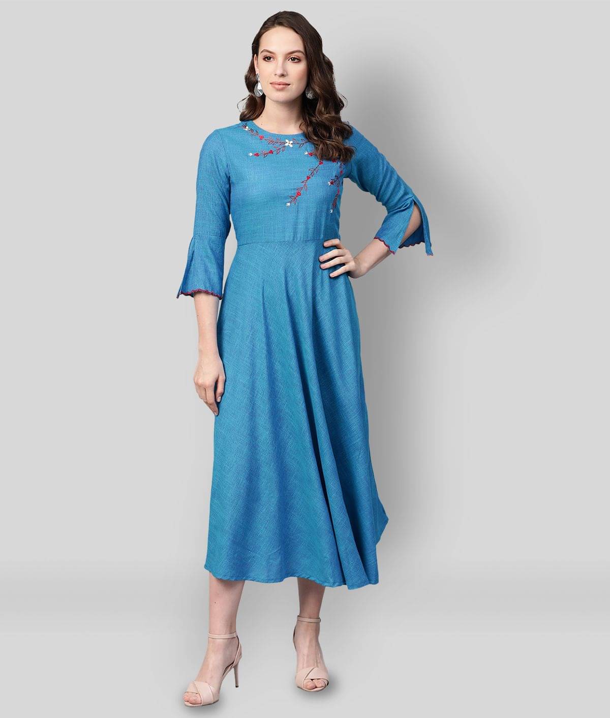 Yash Gallery Pack of 1 Viscose Embroidered Asymmetrical Women's Kurti - ( Blue ) Yash Gallery Pack of 1 Viscose Embroidered Asymmetrical Women's Kurti - ( Blue )
