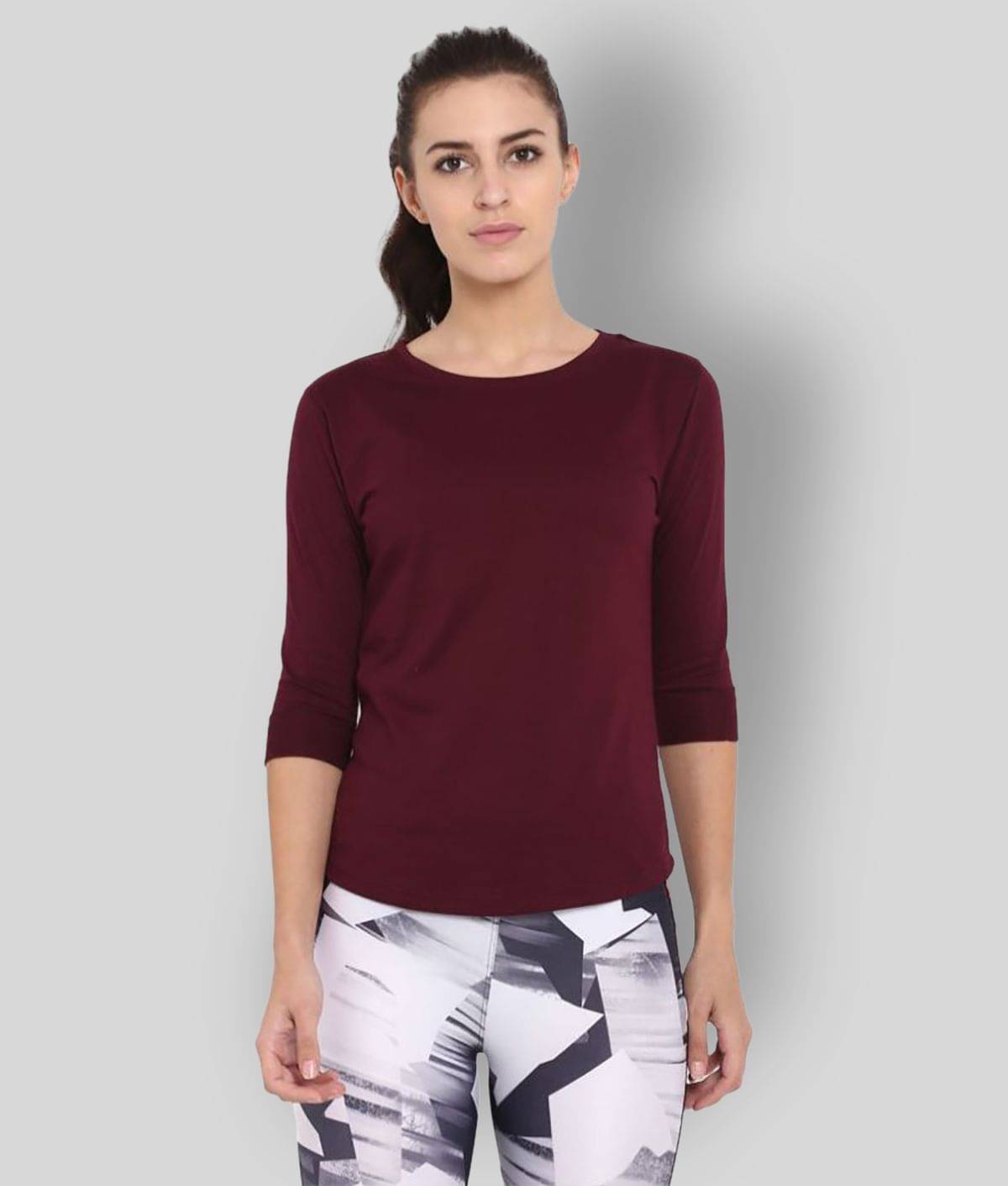     			Ap'pulse Women Cotton Solid Regular Fit Round Neck T-Shirt ( Maroon )