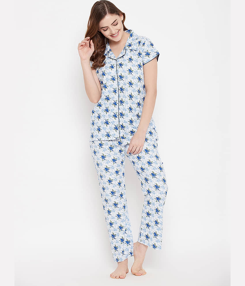 Clovia - Blue Cotton Women's Nightwear Nightsuit Sets ( Pack of 1 ) - Nightwear & Loungewear | Buy online on ZillyBuy