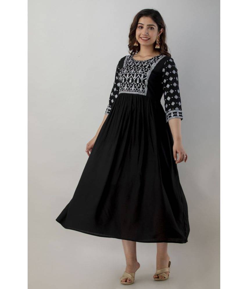FABRR - Black Rayon Women's Flared Kurti ( Pack of 1 ) FABRR - Black Rayon Women's Flared Kurti ( Pack of 1 )