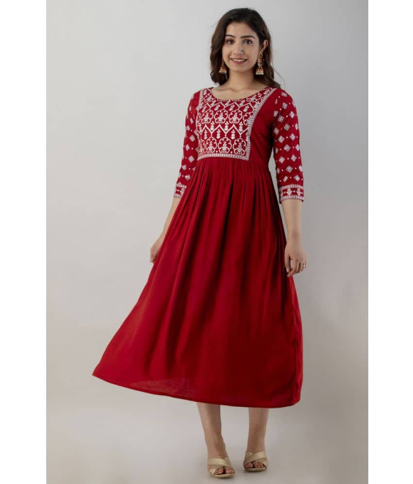 FABRR - Maroon Rayon Women's Flared Kurti ( Pack of 1 ) - Kurtis, Tunics | Buy online on ZillyBuy