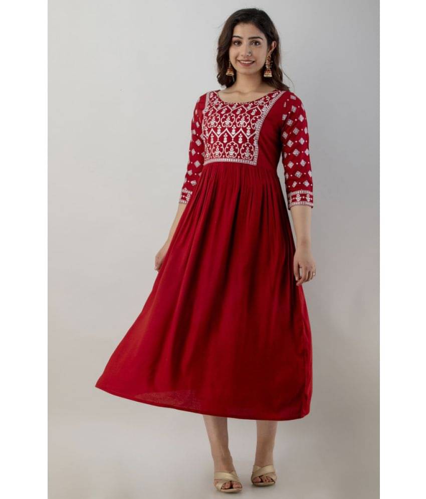     			FABRR - Maroon Rayon Women's Flared Kurti ( Pack of 1 )