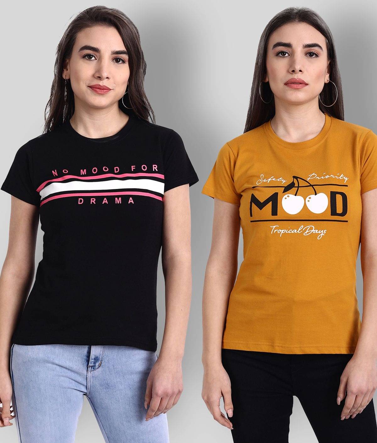 Fabflee Women Cotton Printed Regular Fit Round Neck T-Shirt ( Black ) Fabflee Women Cotton Printed Regular Fit Round Neck T-Shirt ( Black )