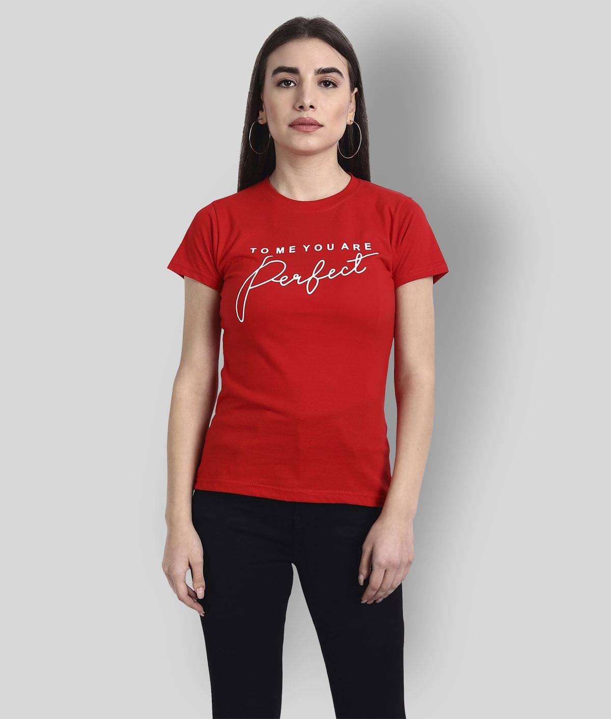 Fabflee Women Cotton Regular Fit Round Neck T-Shirt ( Red ) Fabflee Women Cotton Regular Fit Round Neck T-Shirt ( Red )