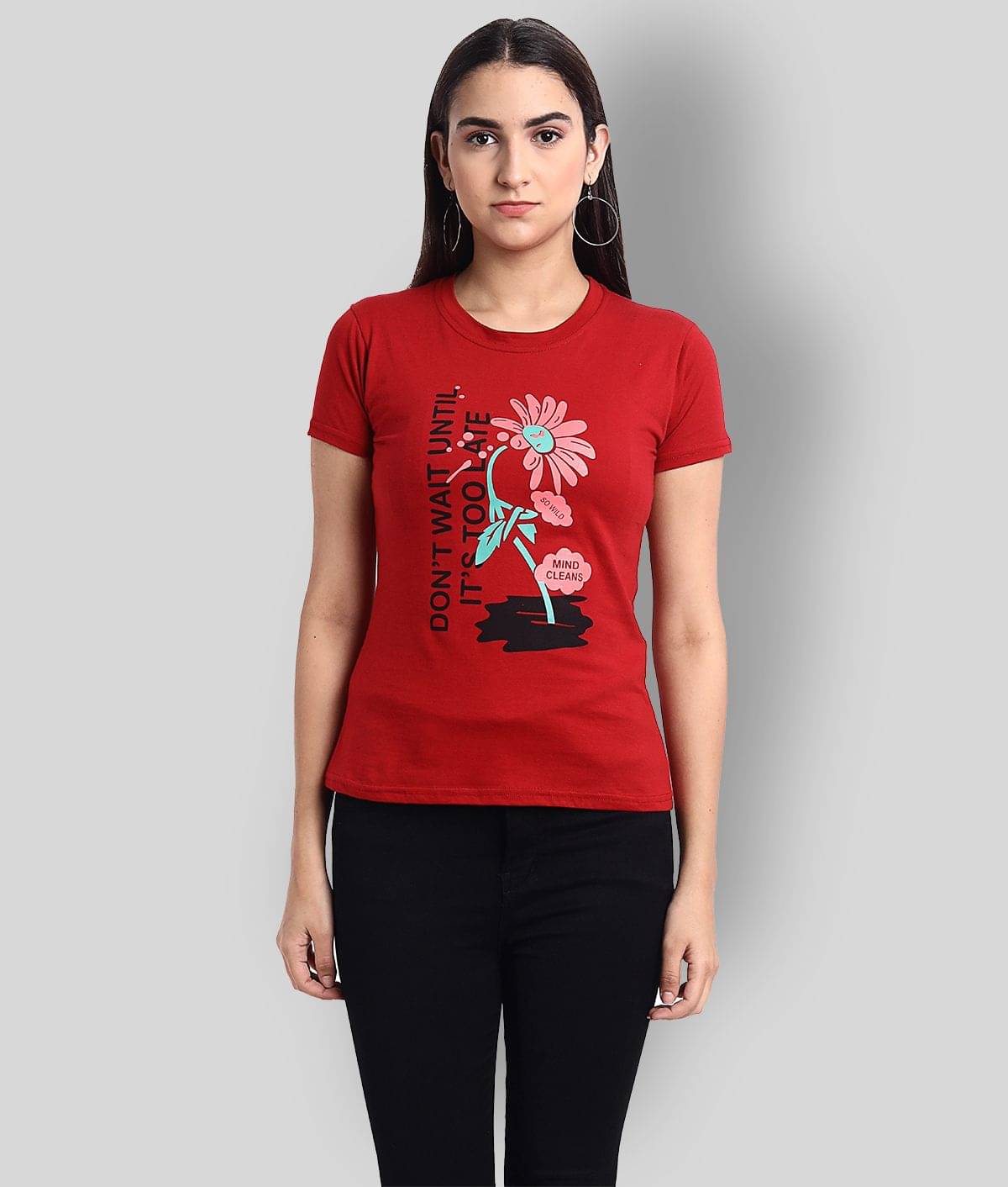     			Fabflee Women Cotton Regular Fit Round Neck T-Shirt ( Red )