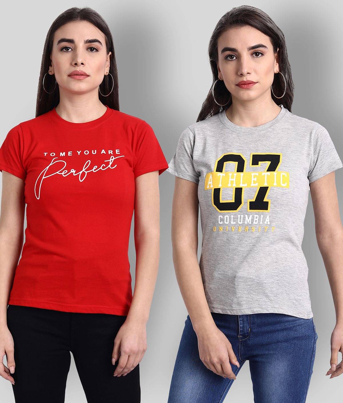 Fabflee Women Cotton Printed Regular Fit Round Neck T-Shirt ( Red ) Fabflee Women Cotton Printed Regular Fit Round Neck T-Shirt ( Red )