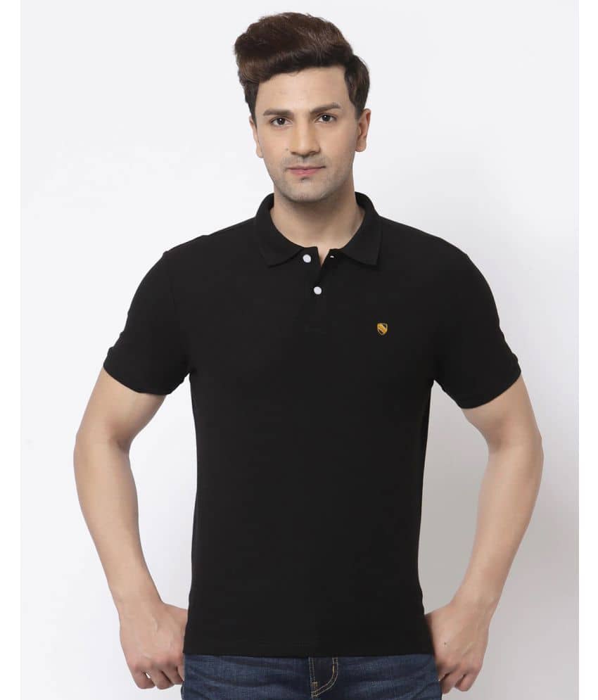Merriment Pack of 1 Cotton Blend Regular Fit Solid Half Sleeves Men's Polo T Shirt ( Black )