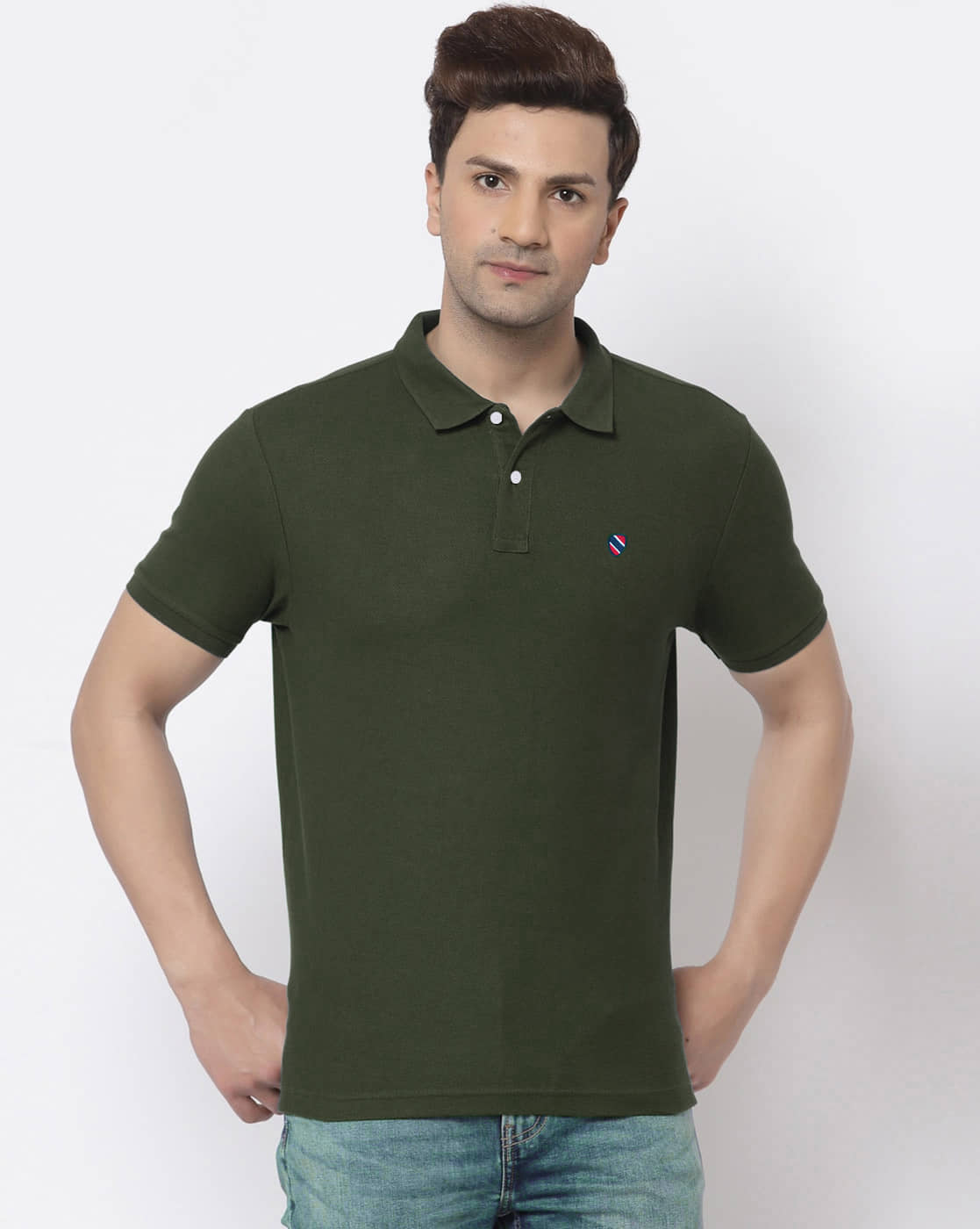Merriment Pack of 1 Cotton Blend Regular Fit Solid Half Sleeves Men's Polo T Shirt ( Olive Green )