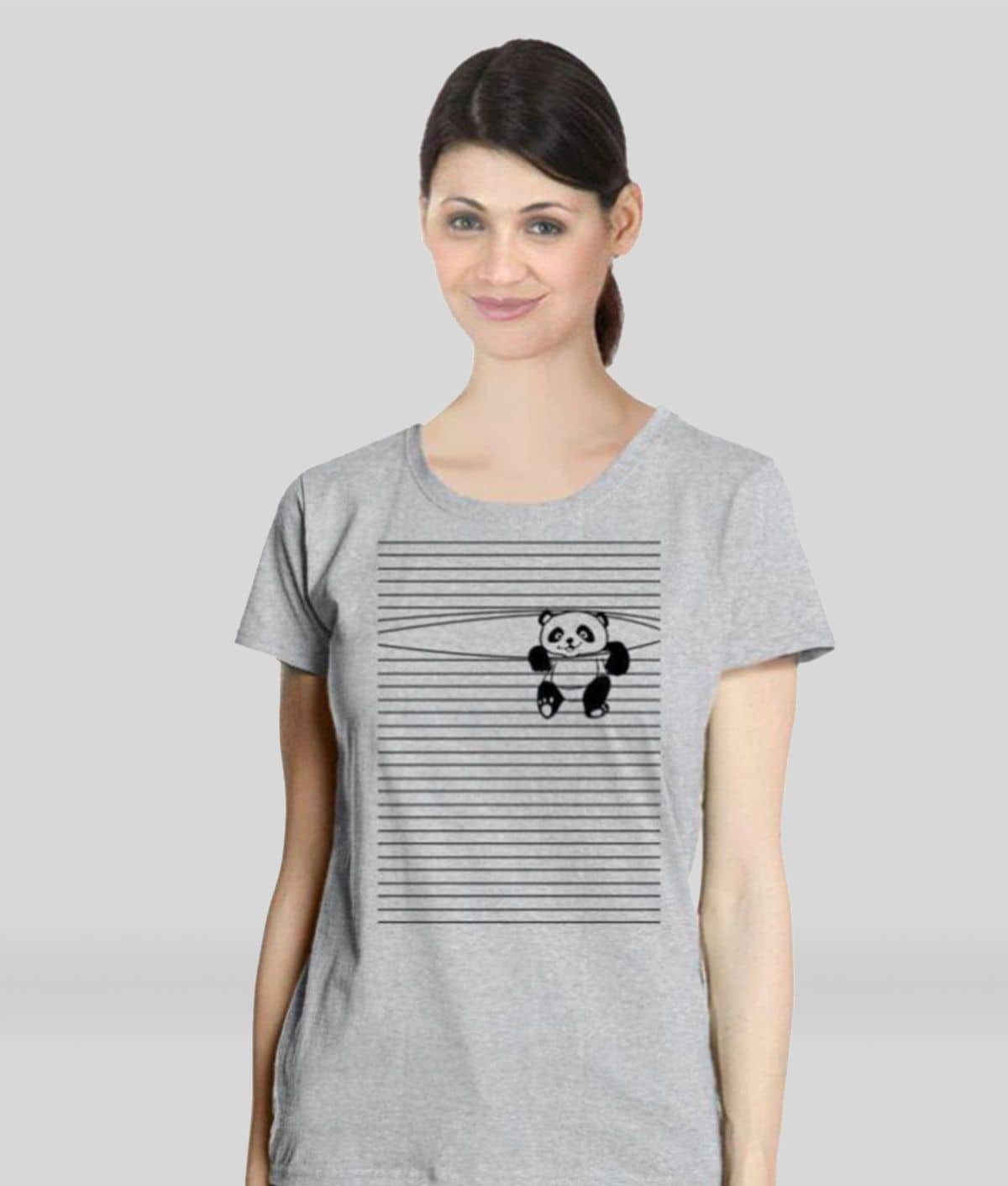 Neo Garments Women Cotton Striped Regular Fit Round Neck T-Shirt ( Grey )