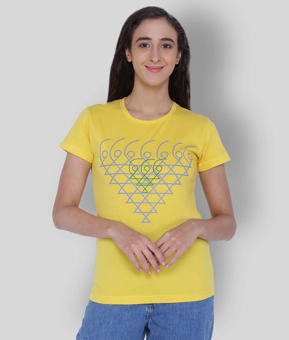 Neo Garments Women Cotton Printed Regular Fit Round Neck T-Shirt ( Yellow )