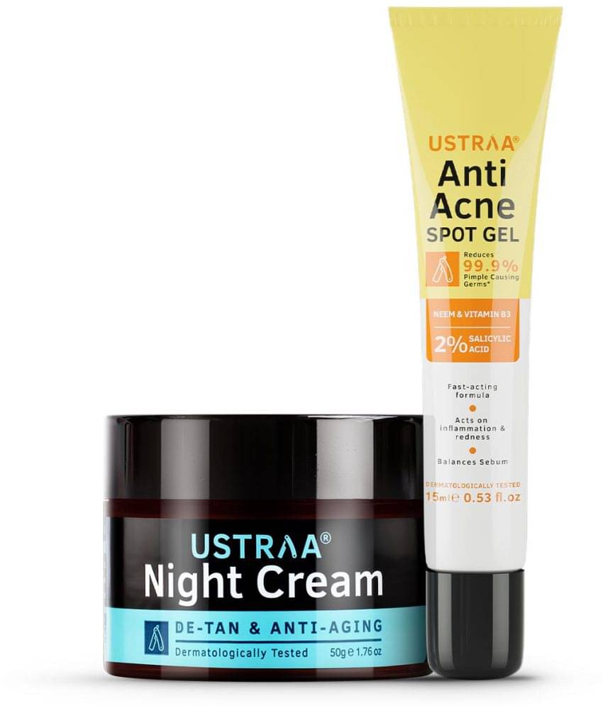     			Ustraa Anti Acne Spot Gel - 15ml & Night Cream - De-Tan and Anti-aging - 50g