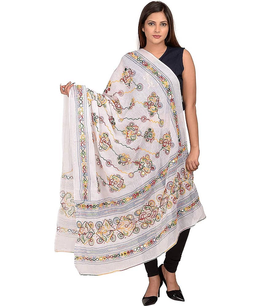 Apratim - White Cotton Women's Dupatta - ( Pack of 1 ) - Dupattas & Shawls | Buy online on ZillyBuy