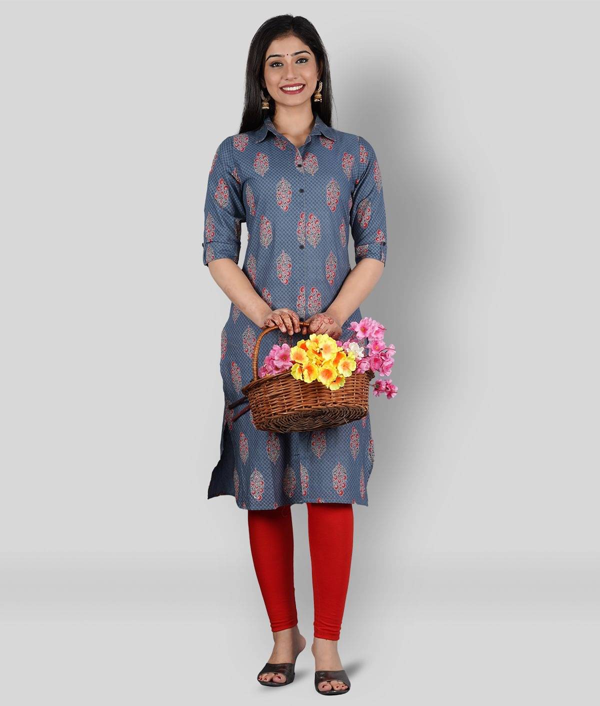     			BACHUU - Dark Grey Cotton Blend Women's Straight Kurti ( Pack of 1 )