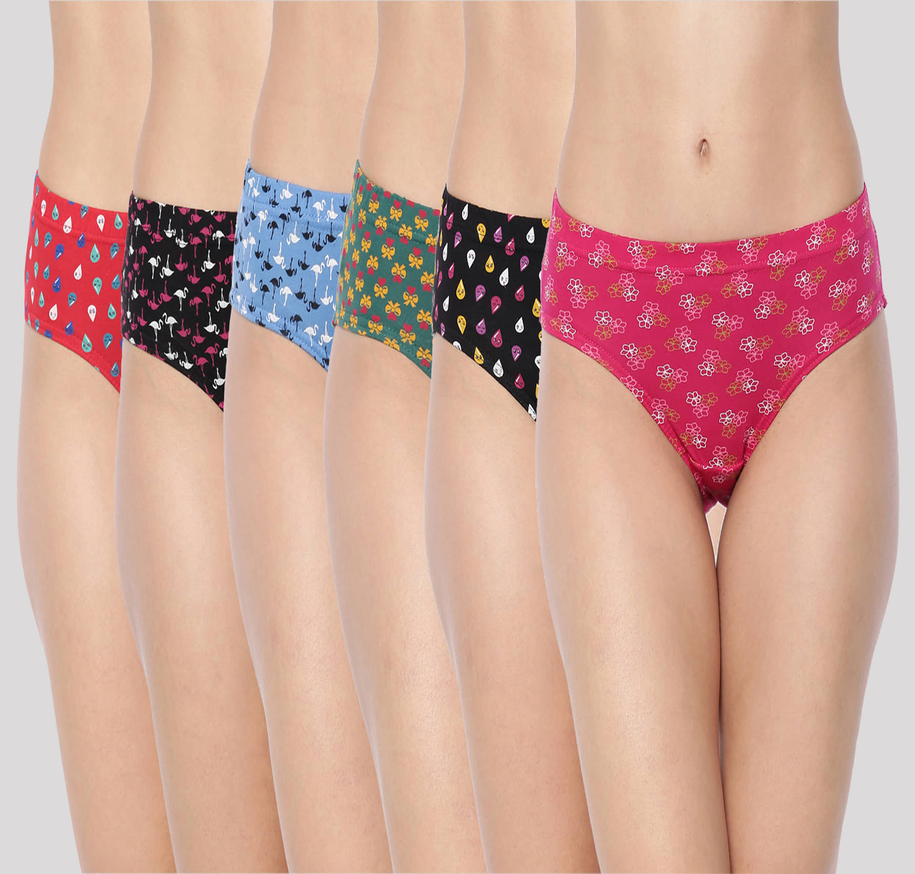 Dollar Missy Pack of 6 Cotton Printed Women's Hipster ( Multi Color )