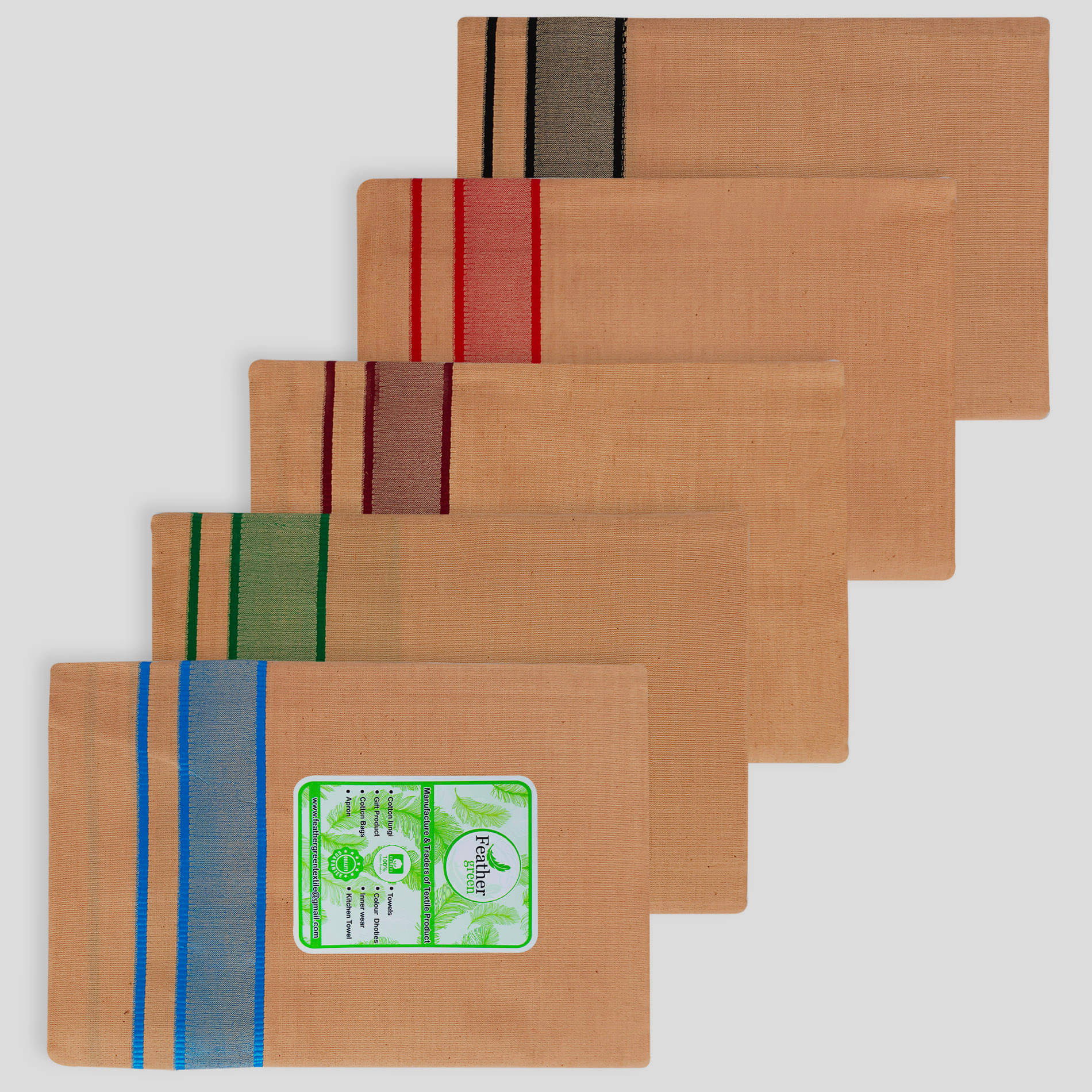 Feather Green - Multicolor Cotton Men's Lungi ( Pack of 5 ) Feather Green - Multicolor Cotton Men's Lungi ( Pack of 5 )