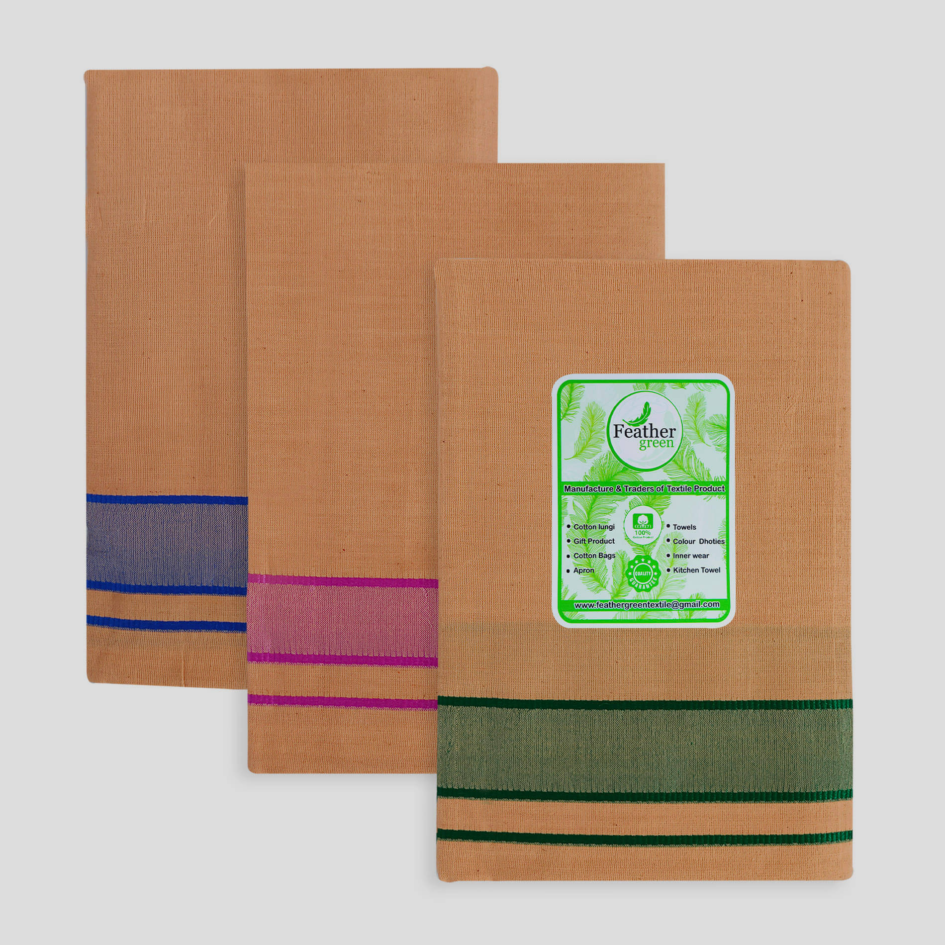 Feather Green - Multicolor Cotton Men's Lungi ( Pack of 3 ) Feather Green - Multicolor Cotton Men's Lungi ( Pack of 3 )