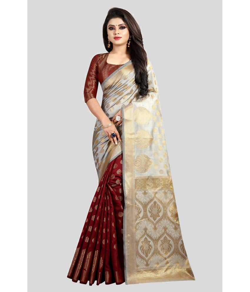 Gazal Fashions Banarasi Silk Embellished Saree With Unstitched Blouse Piece ( Multicolor ) - Sarees | Buy online on ZillyBuy