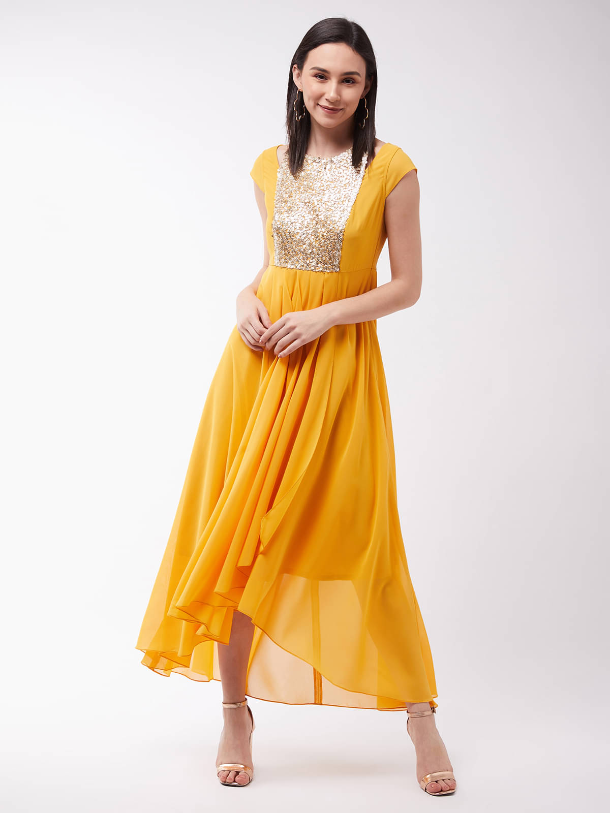Miss Chase Women Polyester Embellished A-line Dress ( Mustard )     			Miss Chase Women Polyester Embellished A-line Dress ( Mustard )