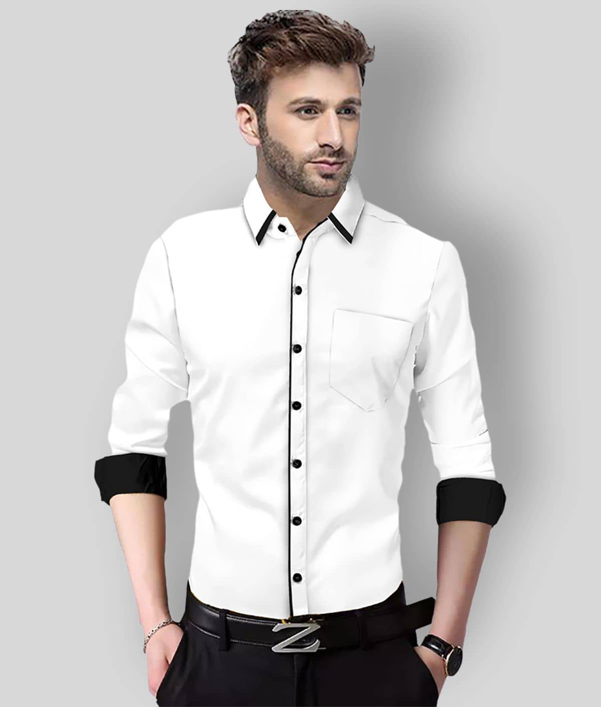 P&V - White Cotton Blend Slim Fit Men's Casual Shirt (Pack of 1)
