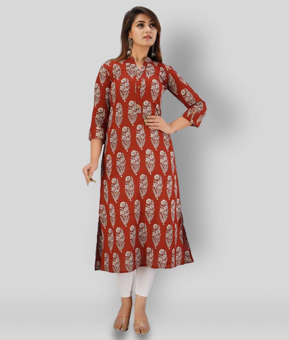 SVARCHI - Maroon Cotton Women's Straight Kurti ( Pack of 1 ) SVARCHI - Maroon Cotton Women's Straight Kurti ( Pack of 1 )