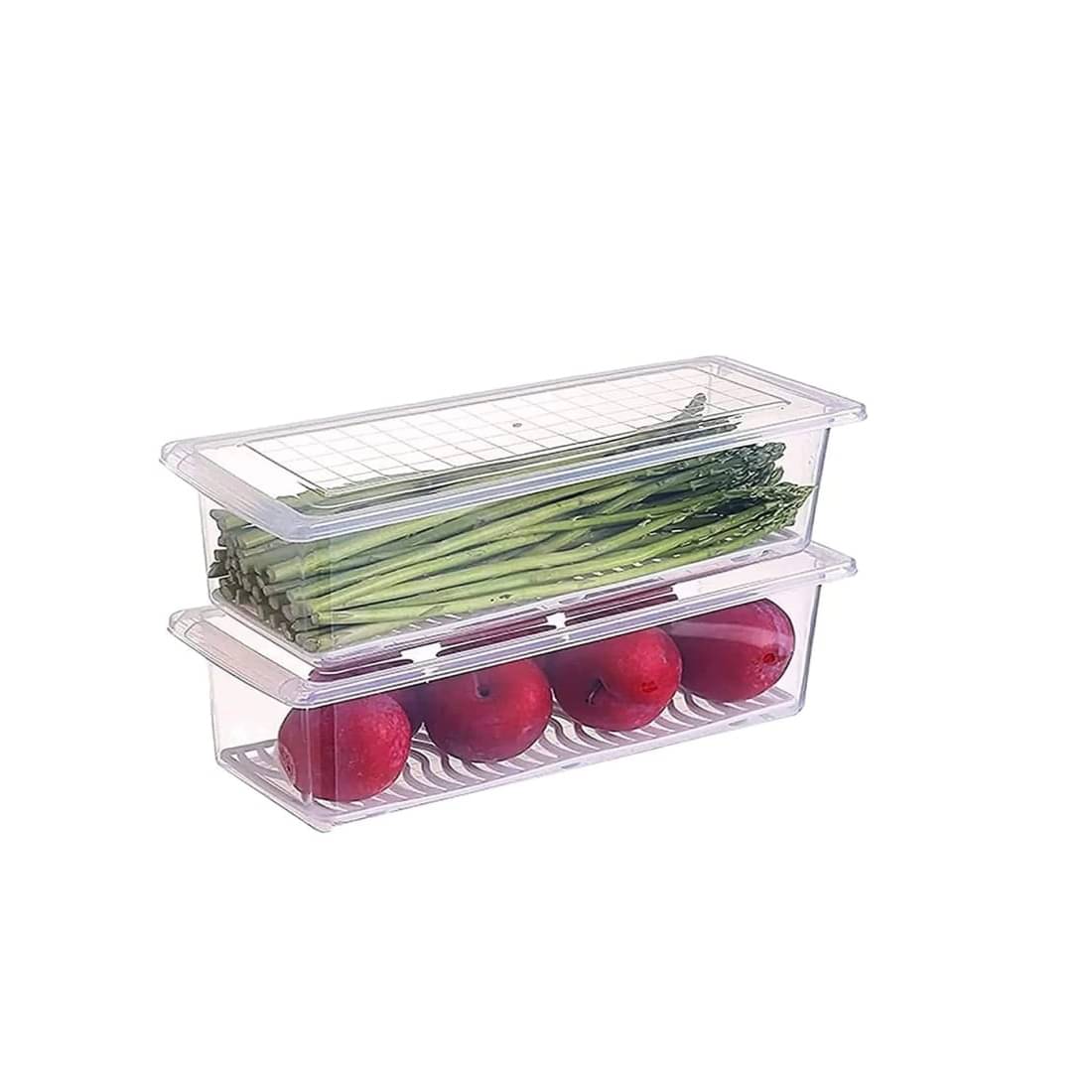 Vegetable Storage Fridge Container with drain plate and Lid - Transparent Polyproplene Food Container ( Pack of 2 )     			Vegetable Storage Fridge Container with drain plate and Lid - Transparent Polyproplene Food Container ( Pack of 2 )