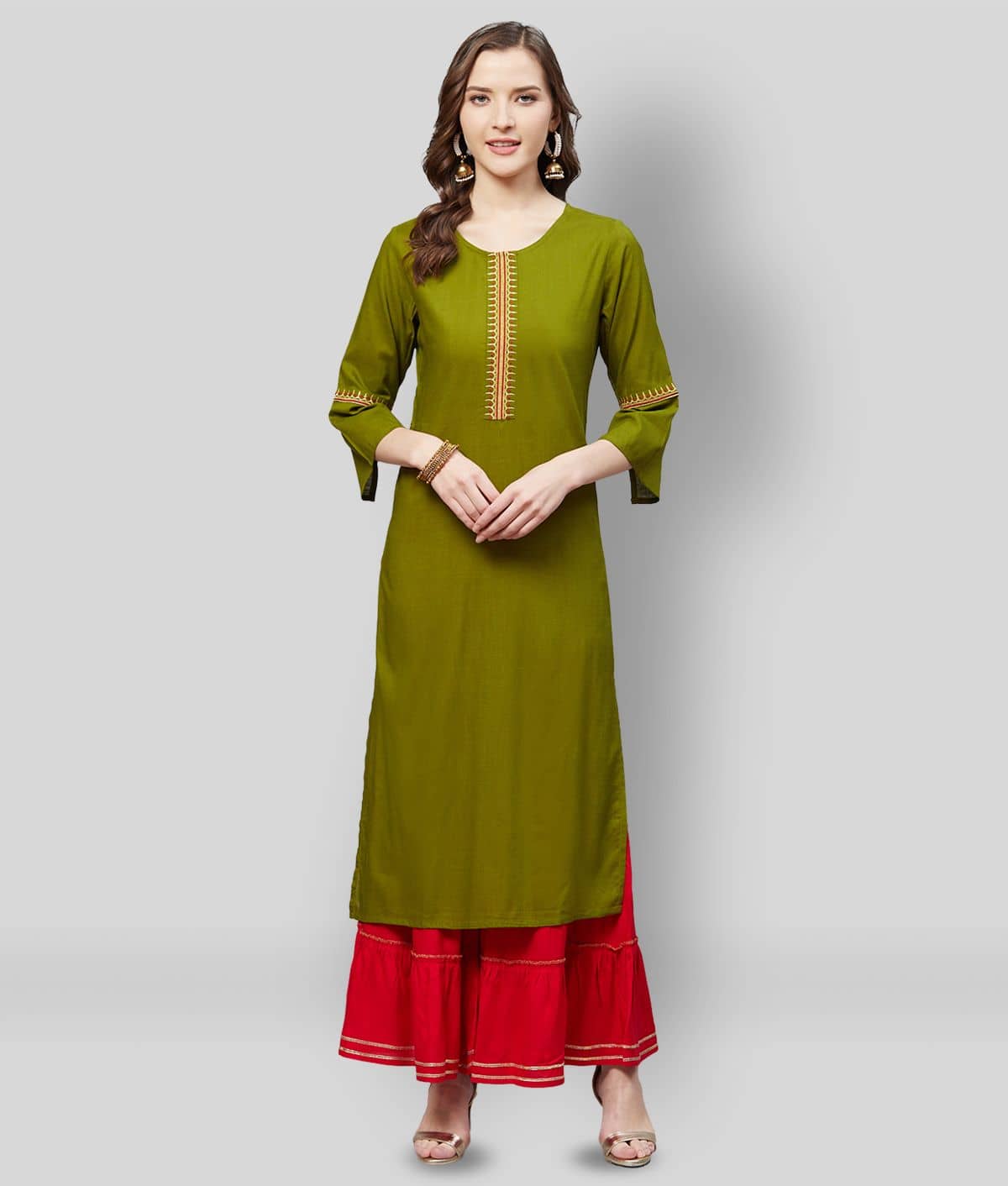 Yash Gallery Pack of 1 Rayon Solid Straight Women's Kurti - ( Green ) - Kurtis, Tunics | Buy online on ZillyBuy