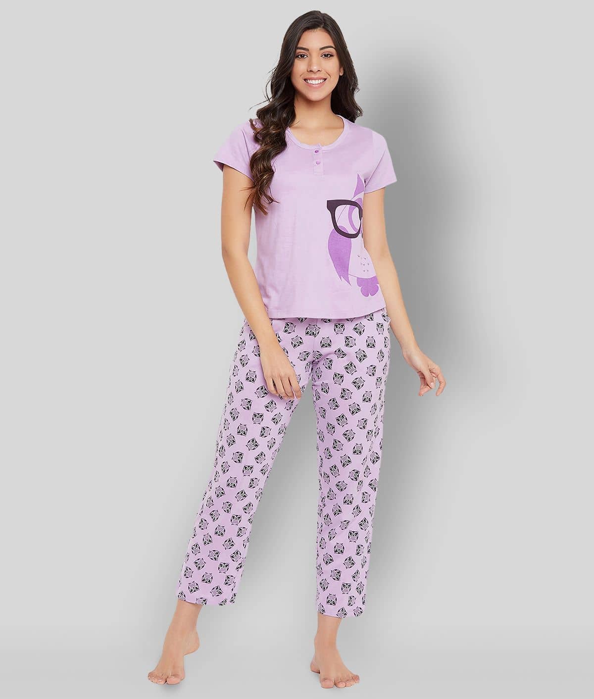 Clovia - Purple Cotton Women's Nightwear Nightsuit Sets ( Pack of 1 ) - Nightwear & Loungewear | Buy online on ZillyBuy