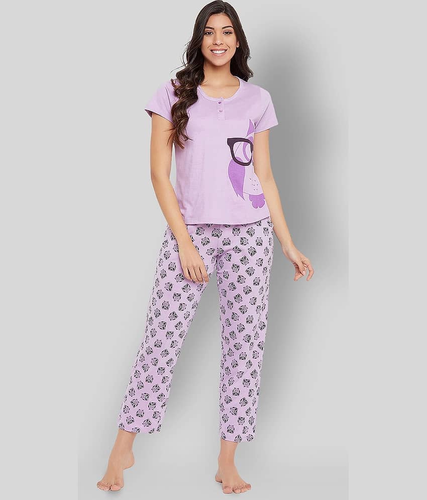 Clovia - Purple Cotton Women's Nightwear Nightsuit Sets ( Pack of 1 ) - Nightwear & Loungewear | Buy online on ZillyBuy