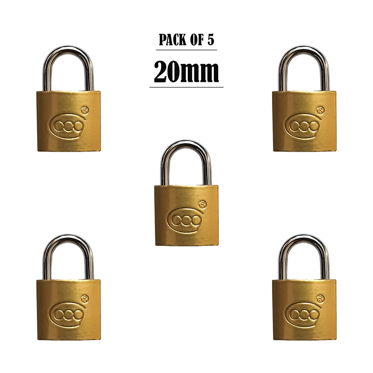 Laxmi Metal Pressing Lock 20mm Pad Lock with 3 key's Brass Polished Finish Pad Lock (PACK OF 5)