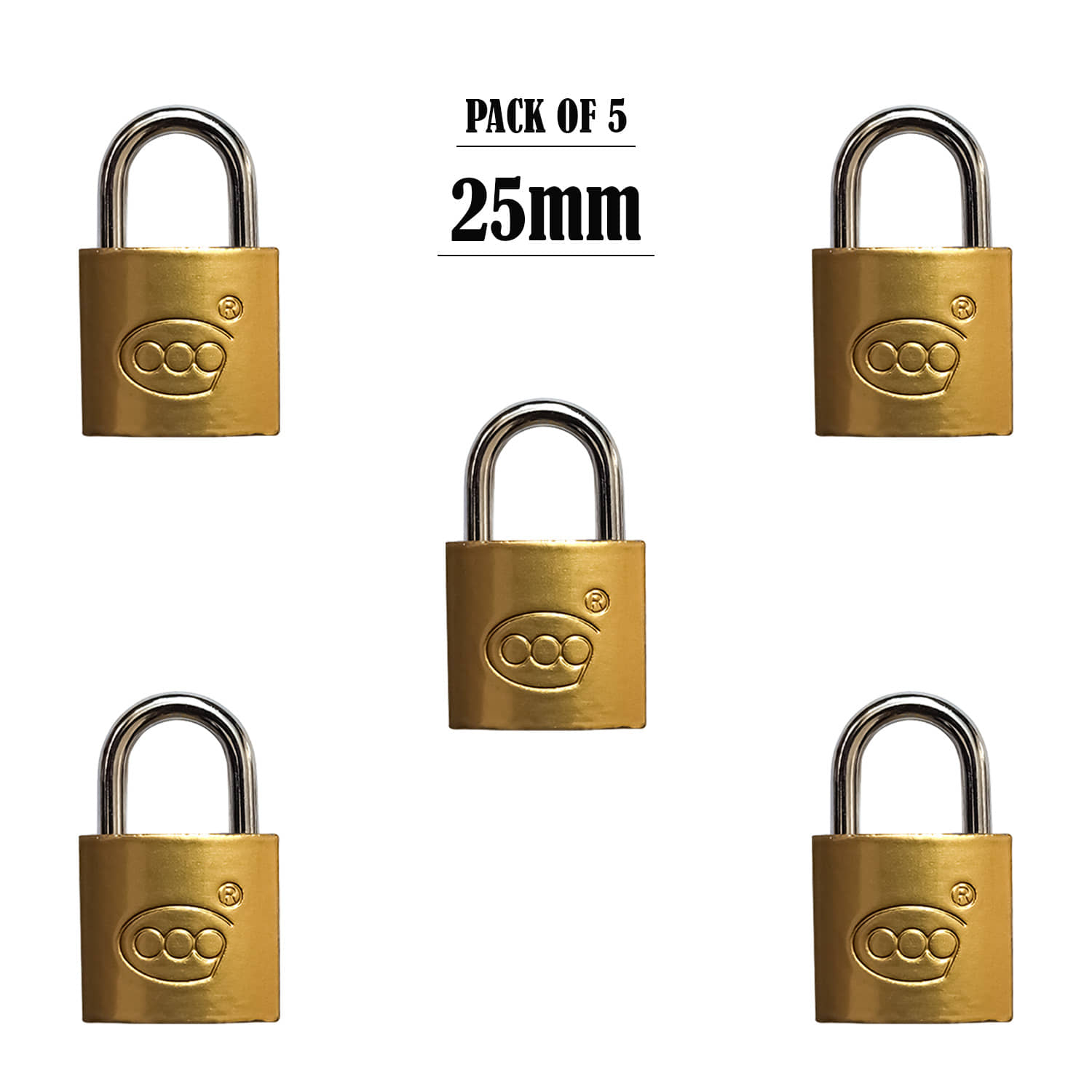 Laxmi Metal Pressing Lock 25mm Pad Lock with 3 key's Brass Polished Finish Pad Lock (PACK OF 5)