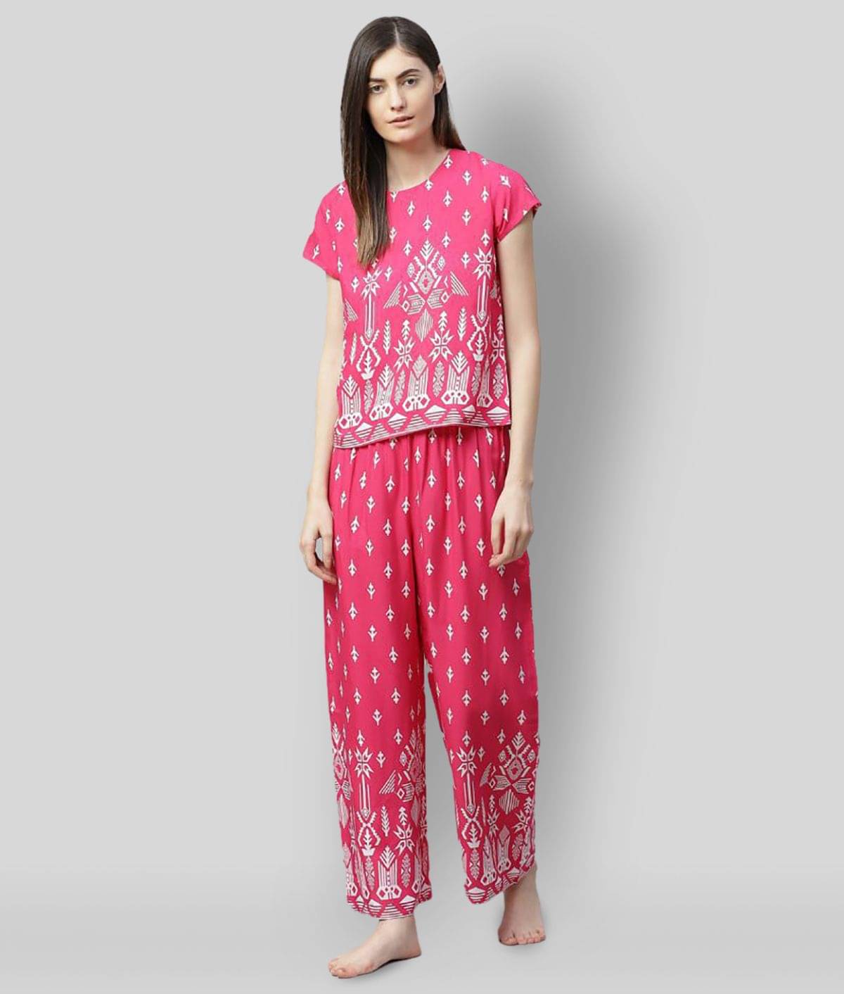     			Yash Gallery Pink Rayon Women's Nightwear Nightsuit Sets ( Pack of 1 )