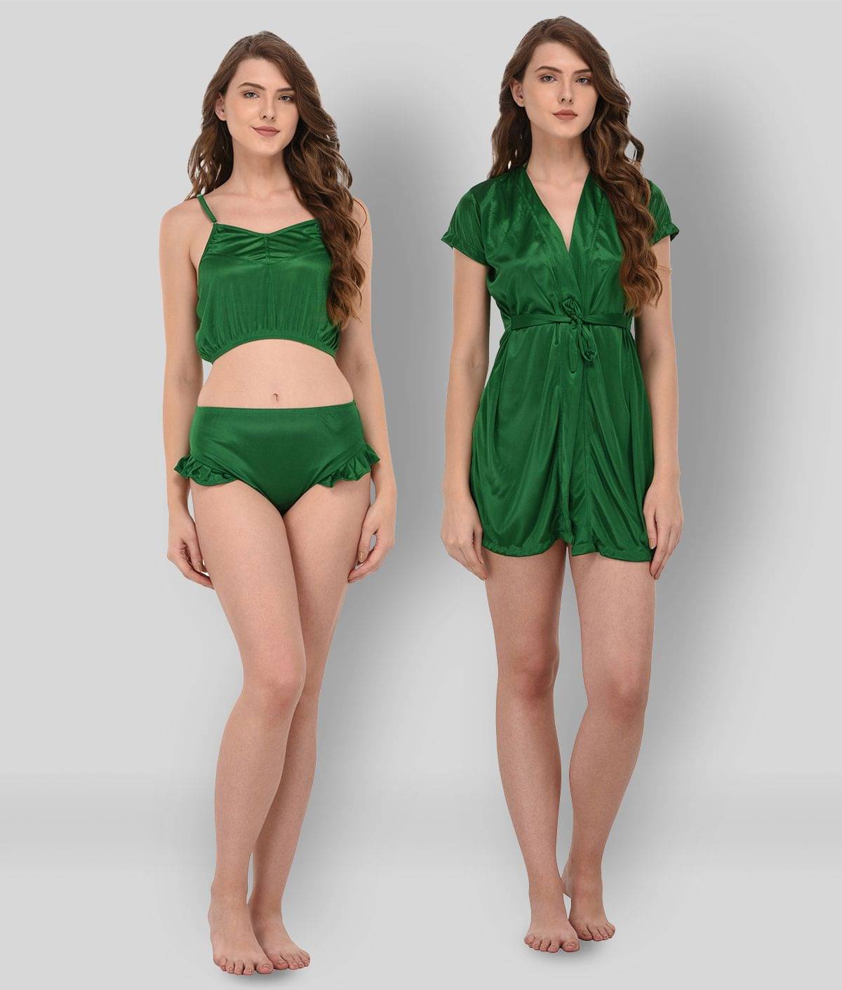     			You Forever - Green Satin Women's Nightwear Robes